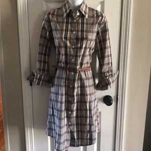 Plaid Button-Front Midi Shirt Dress in Cream and Brown
